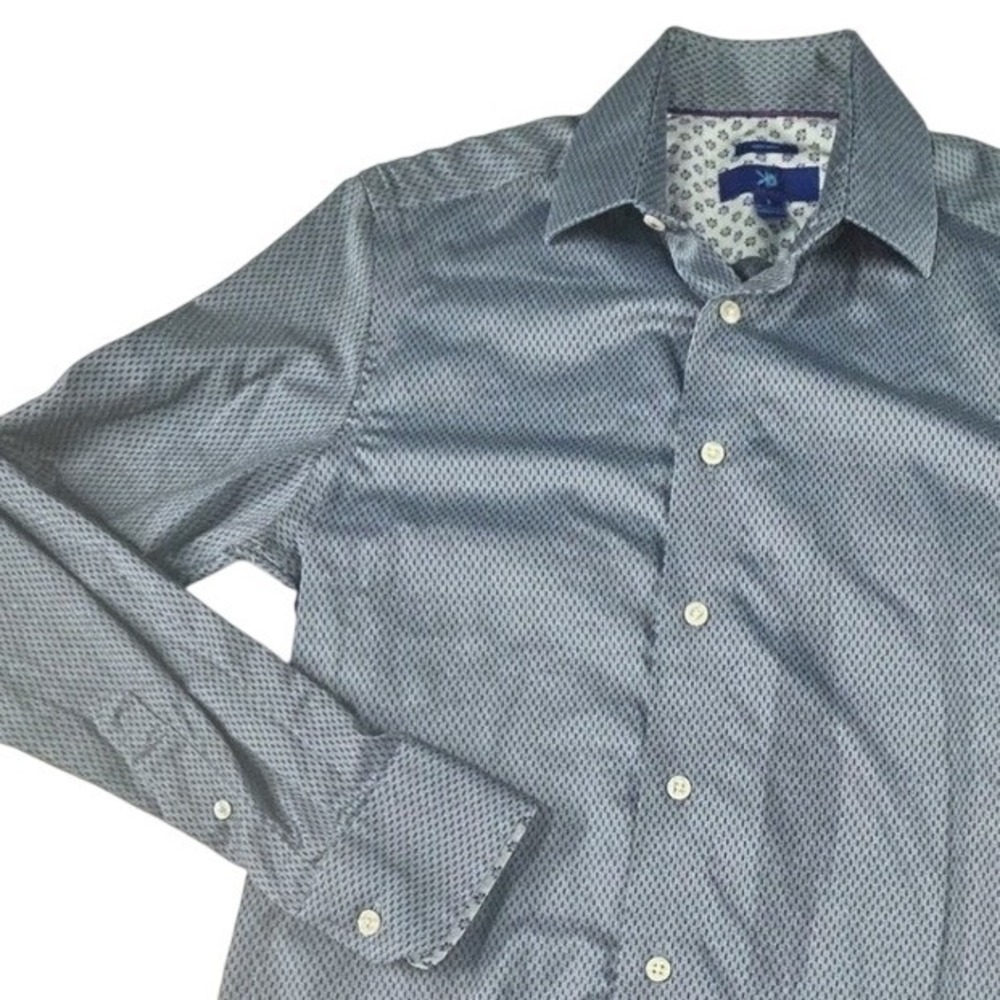 Men's EGARA Slim Fit Long Sleeve‎ Button Up Dress Shirt Patterned Blue Non Iron